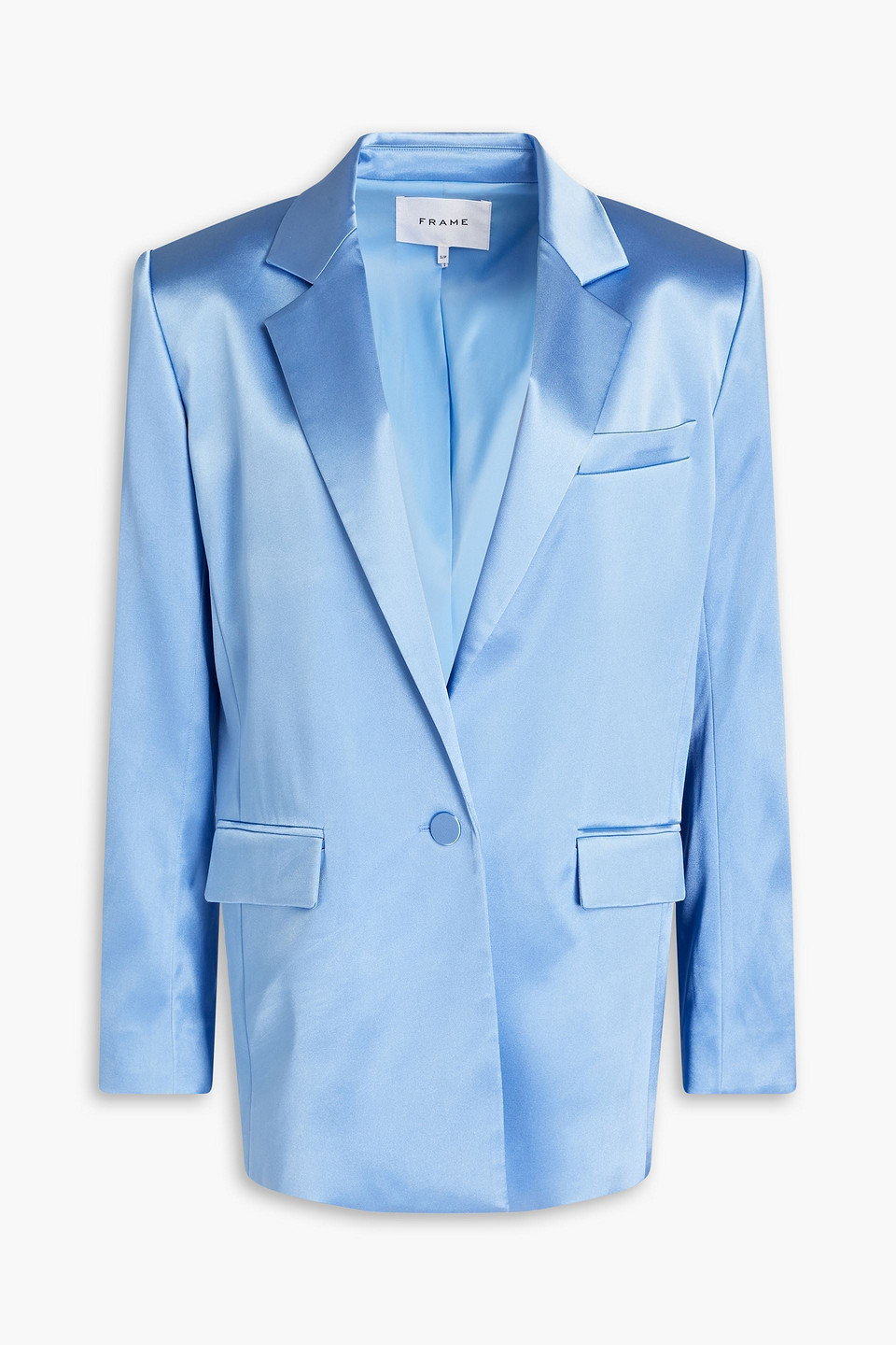 Frame Satin Strong Shoulder Blazer In Oxford Blue