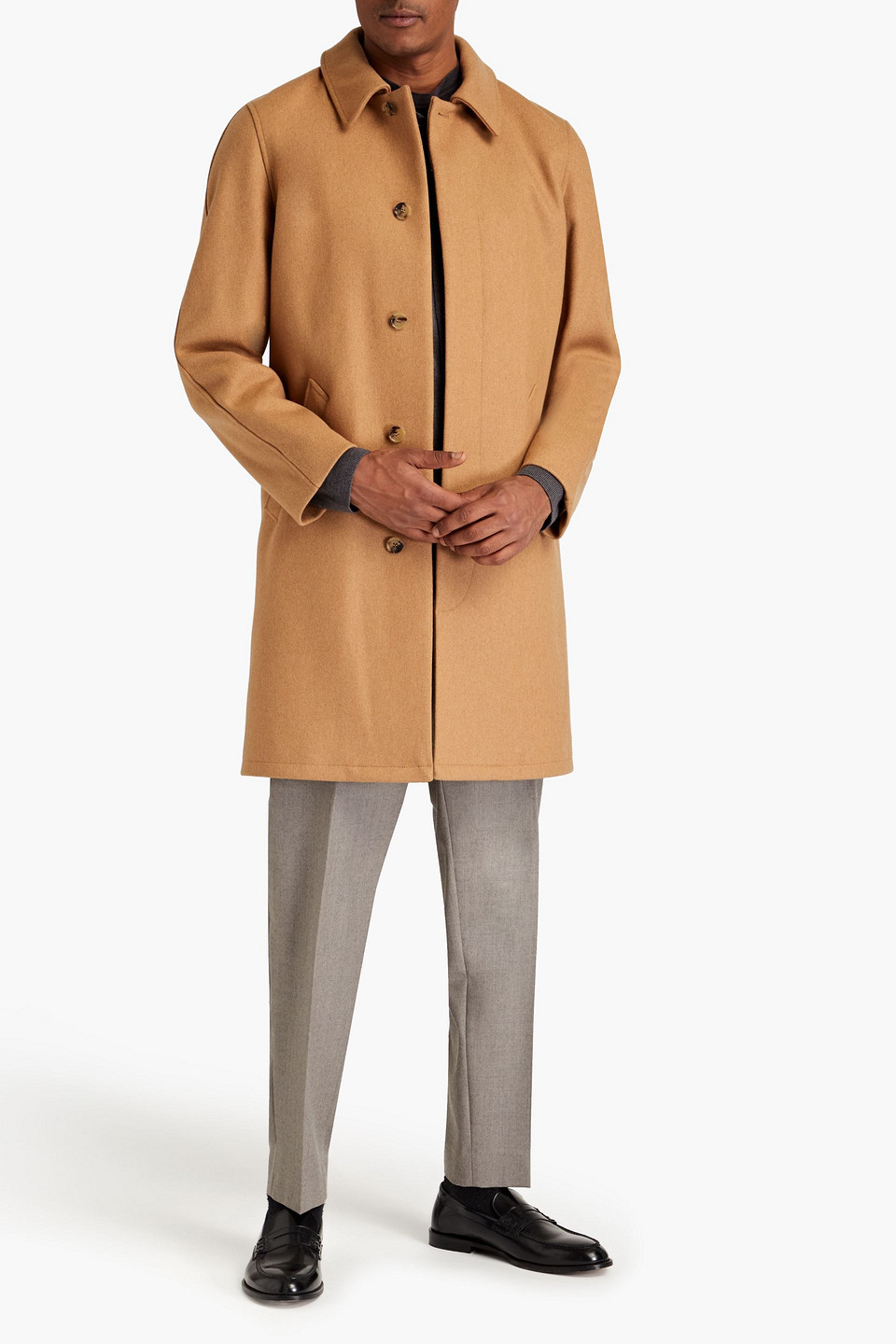 Shop Apc Wool-blend Felt Coat In Camel