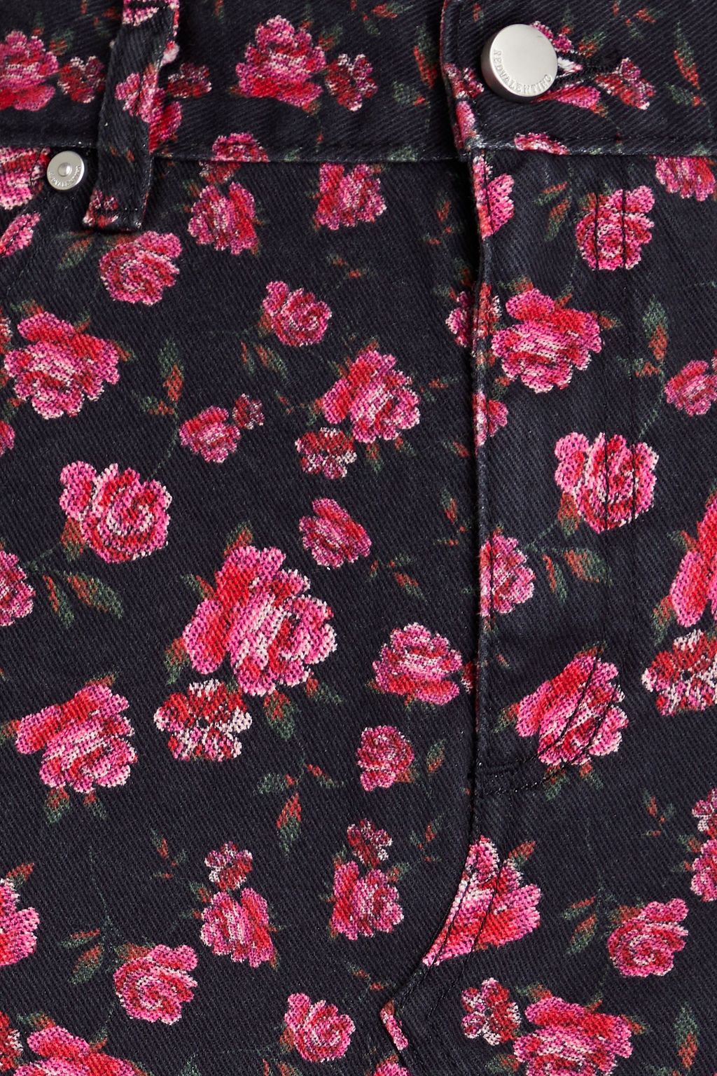 REDVALENTINO تنورة قصيرة من الدنيم مزينة بطبعة الأزهار