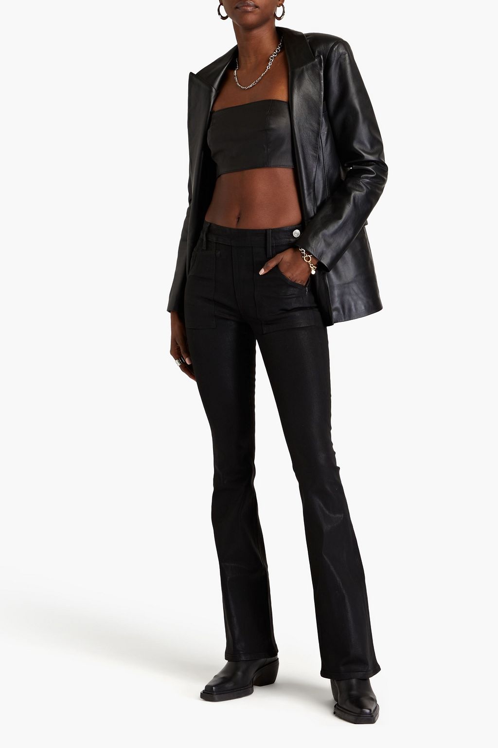 FRAME Le Flare De Francoise waxed midrise flared jeans THE