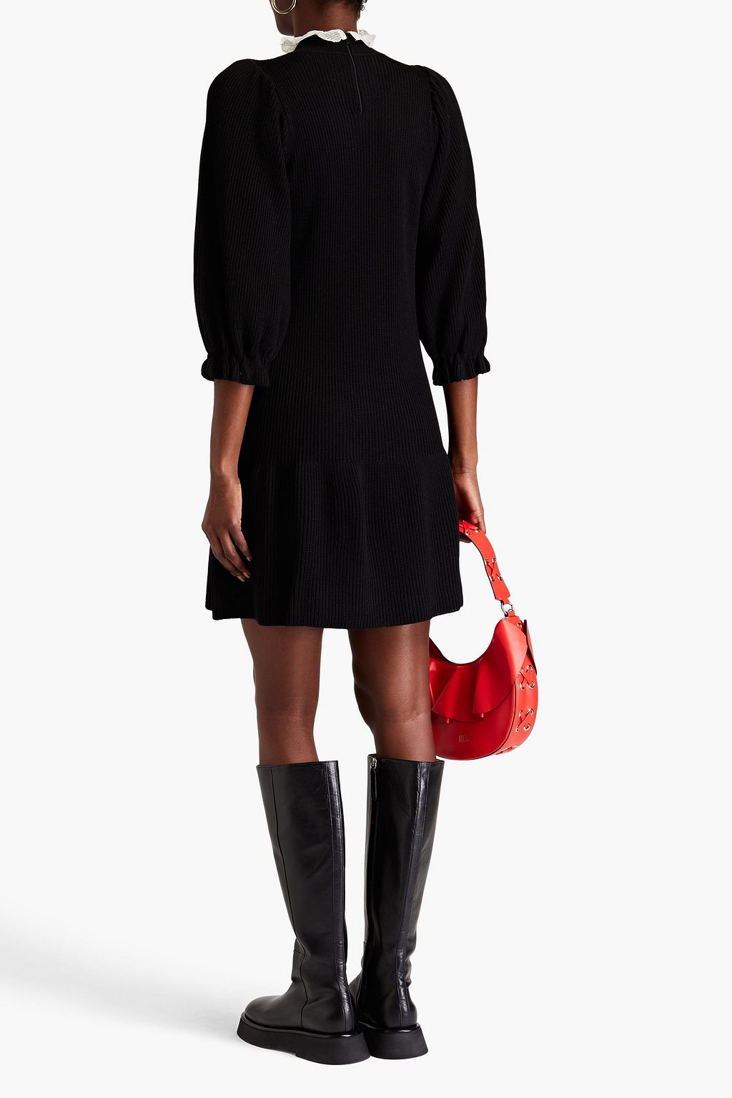 REDVALENTINO Point d'esprit-trimmed wool mini dress