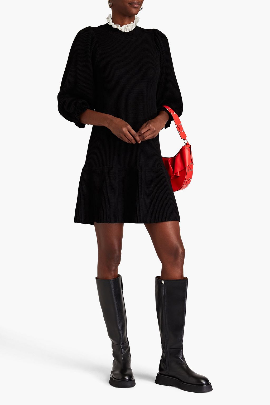 REDVALENTINO Point d'esprit-trimmed wool mini dress