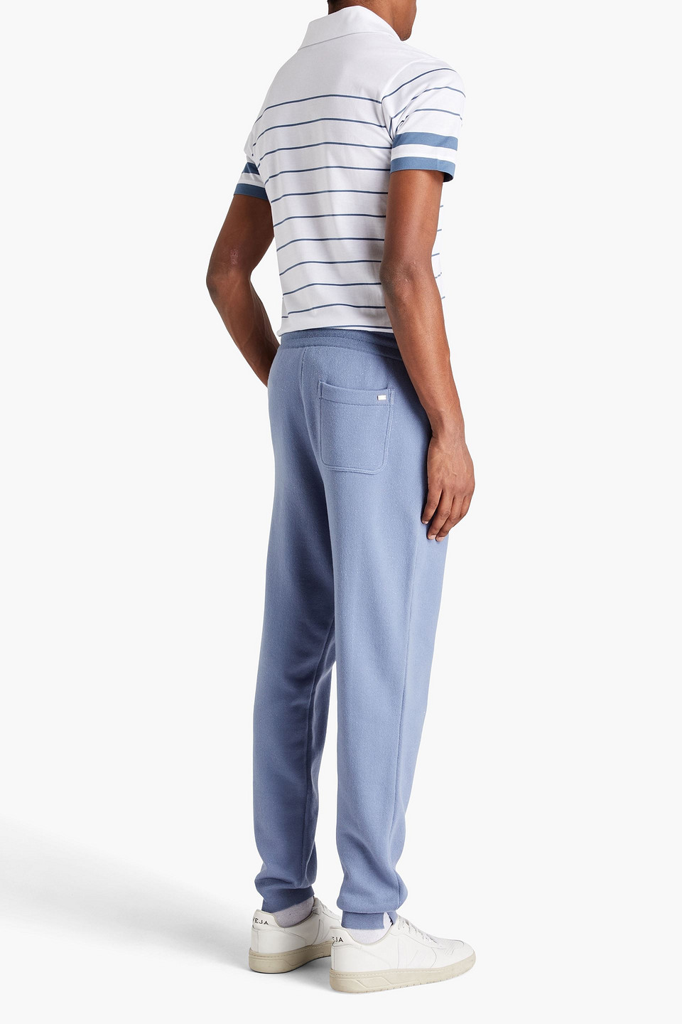 Shop Dunhill Cotton And Cashmere-blend Drawstring Sweatpants In Light Blue