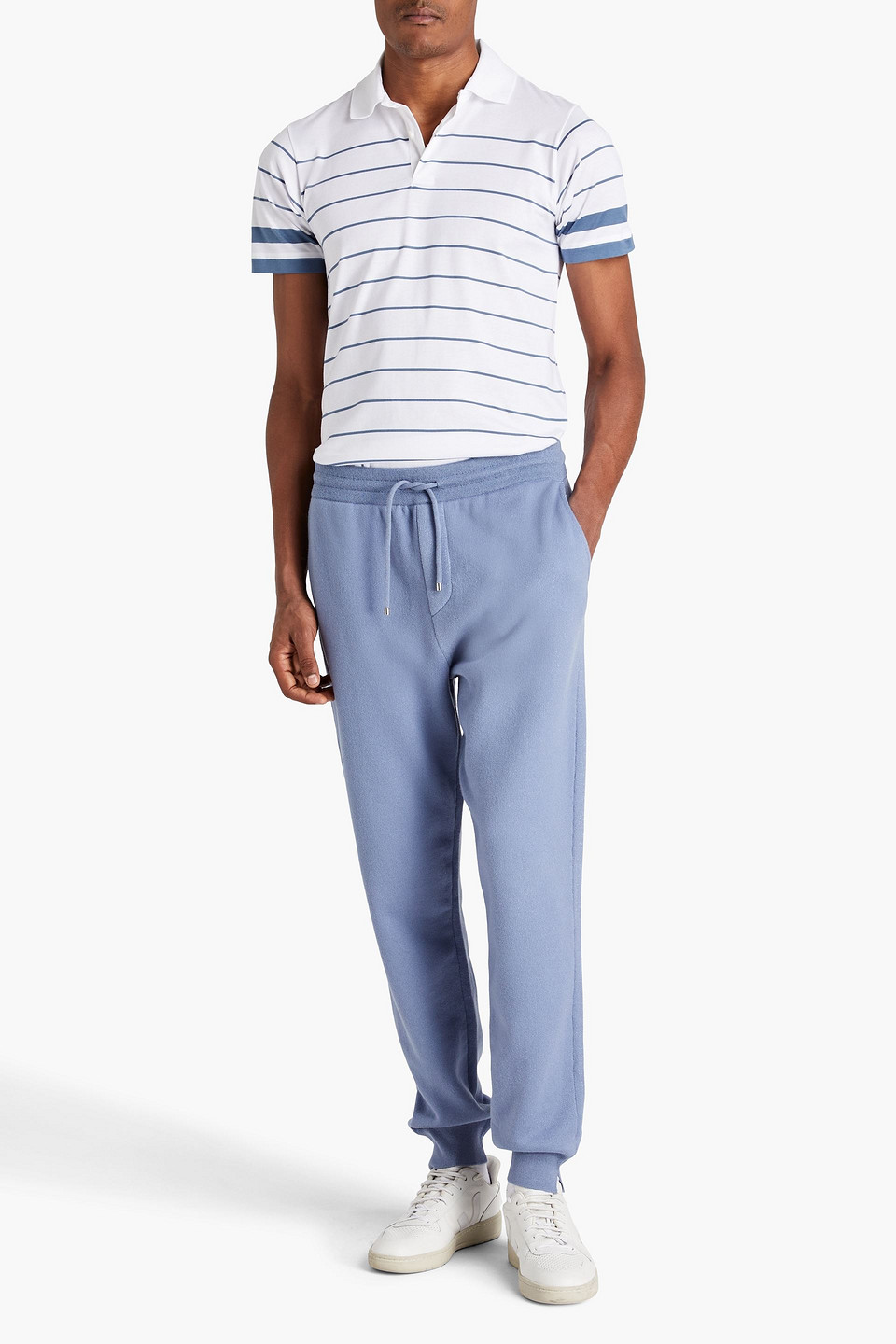 Shop Dunhill Cotton And Cashmere-blend Drawstring Sweatpants In Light Blue