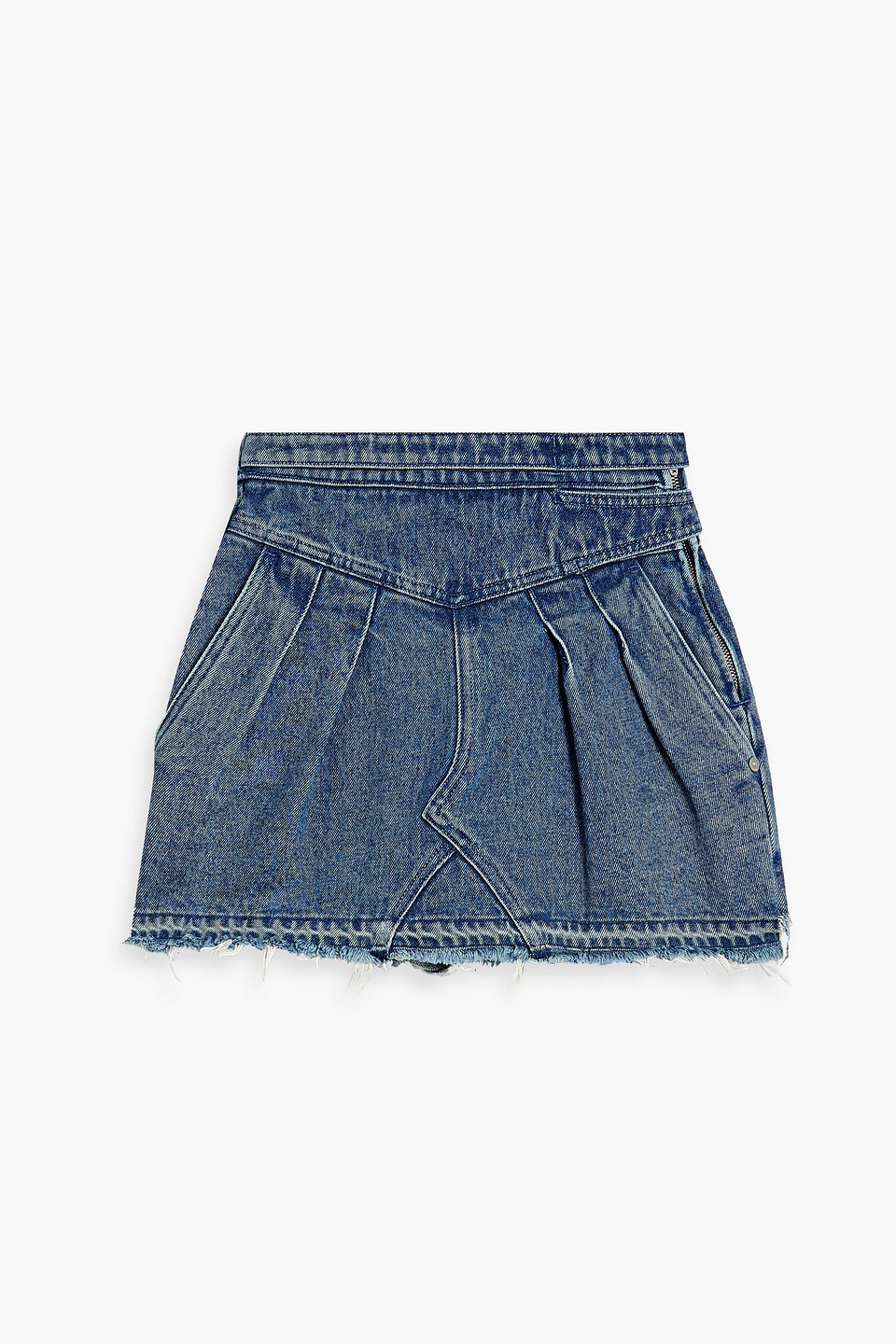 Red Valentino Skirt-effect Frayed Denim Shorts In Mid Denim