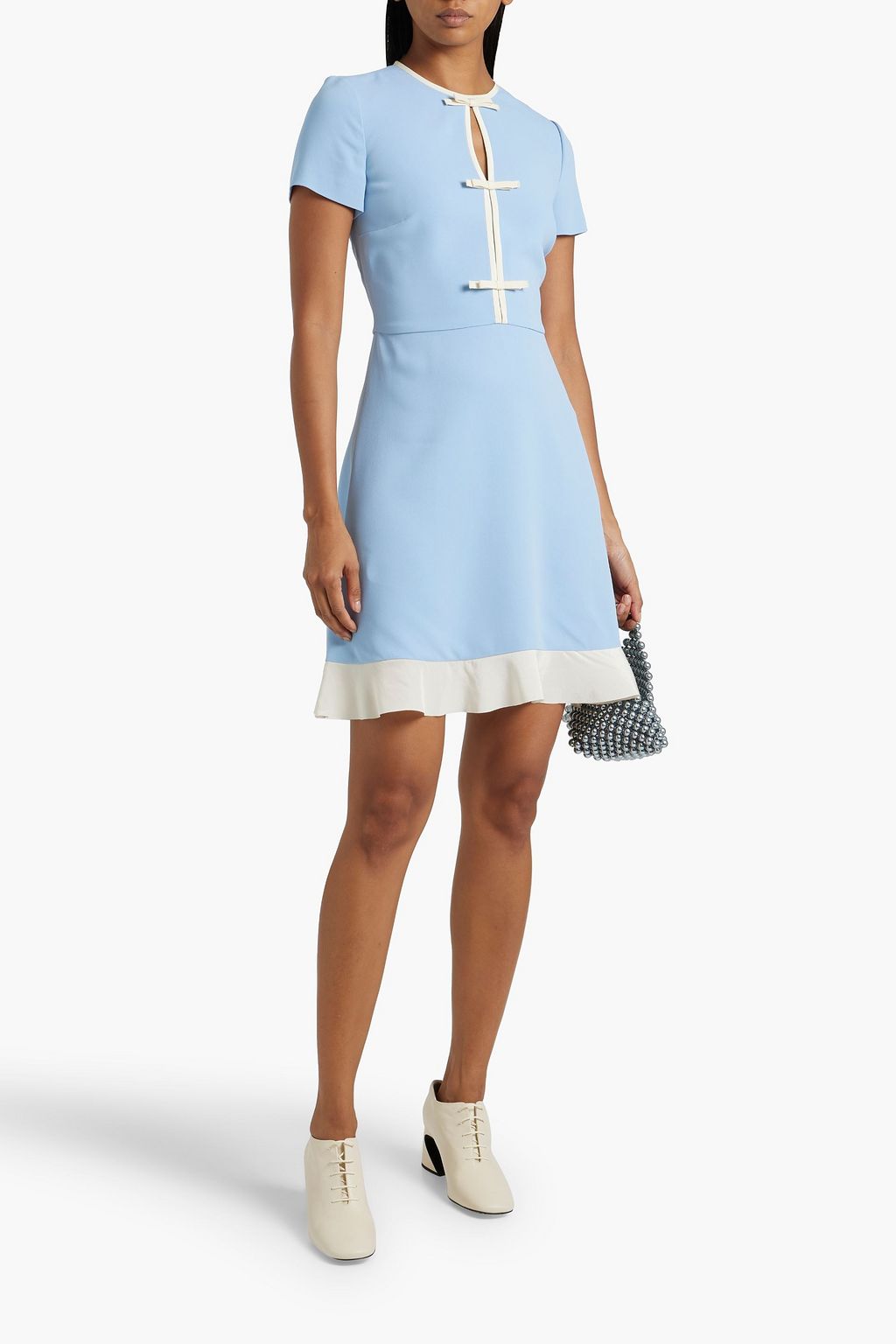 REDVALENTINO Bow-embellished two-tone crepe mini dress