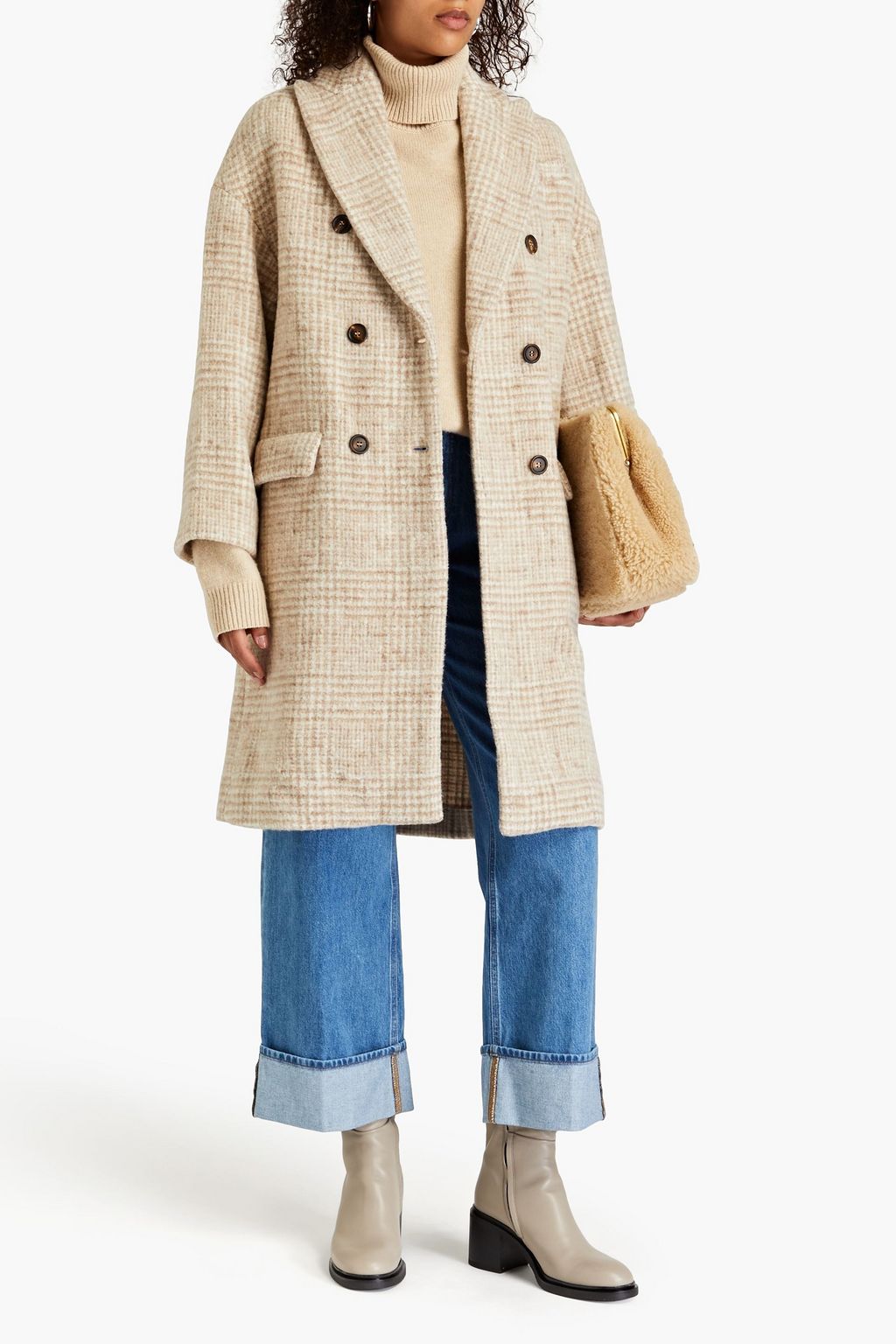 BRUNELLO CUCINELLI Double-breasted Prince of Wales checked alpaca-blend coat