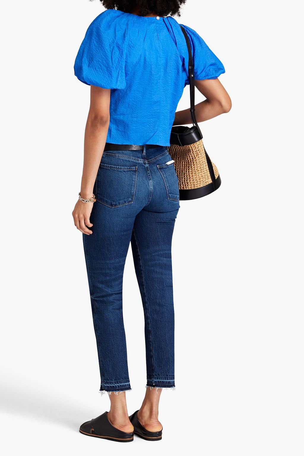 FRAME Cotton-seersucker top