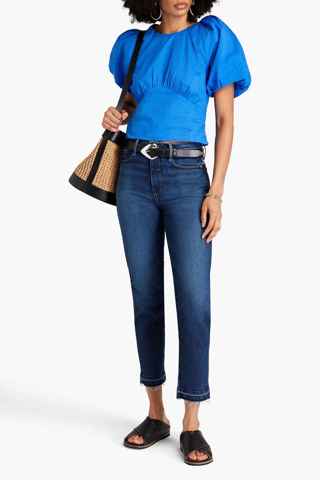 FRAME Cotton-seersucker top