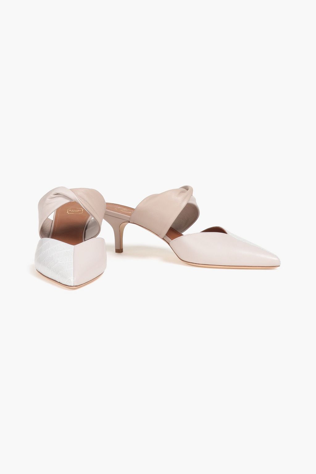 MALONE SOULIERS 메이지 트위스트 45 스무스 & 크로커다일 이펙트 가죽 뮬