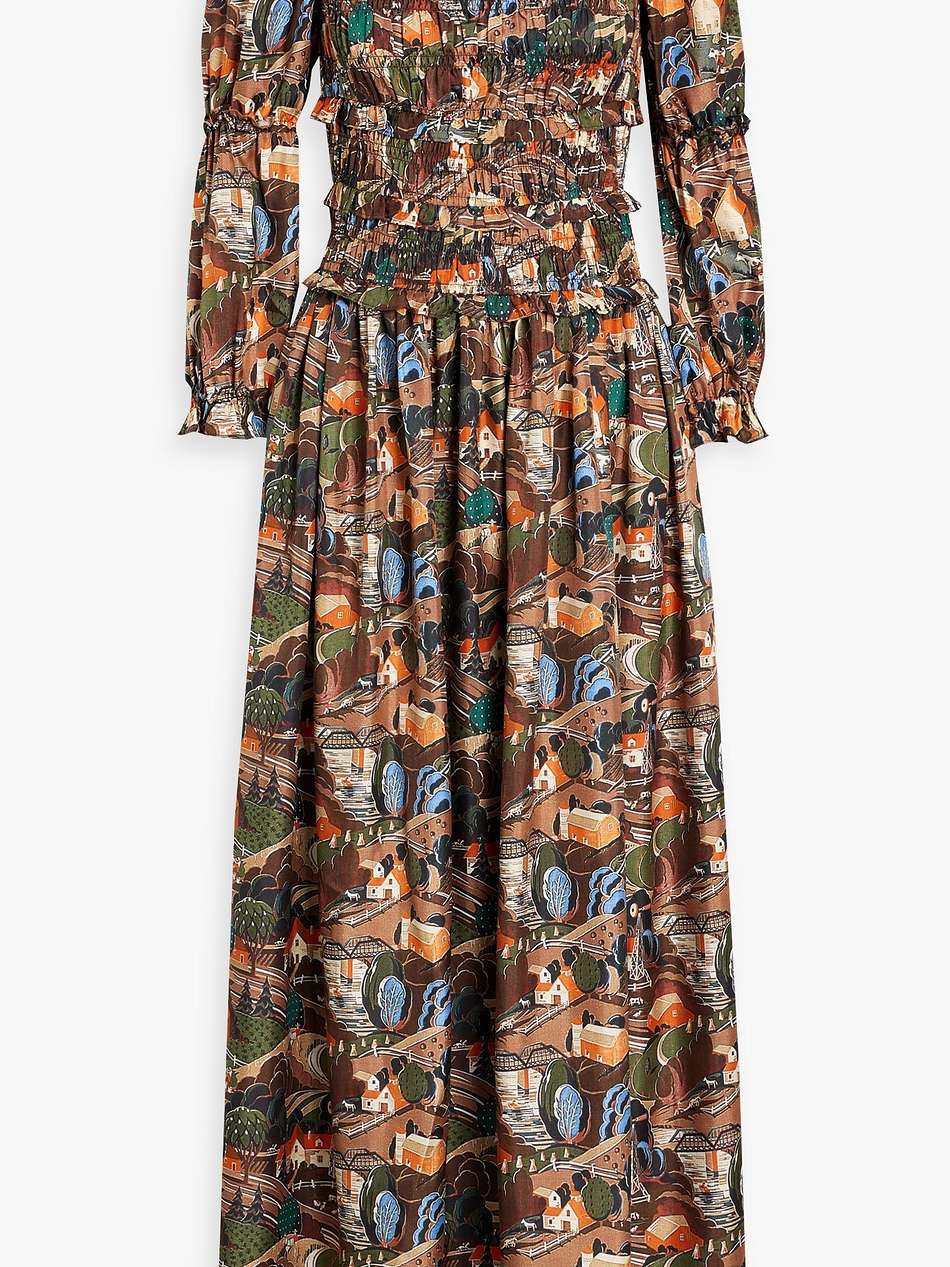 harper shirred printed silk-twill maxi dress