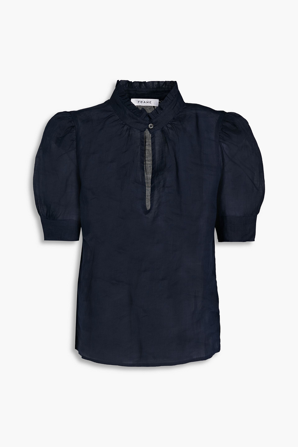 Frame Lace Trim Puff Sleeve Top In Navy In Navy