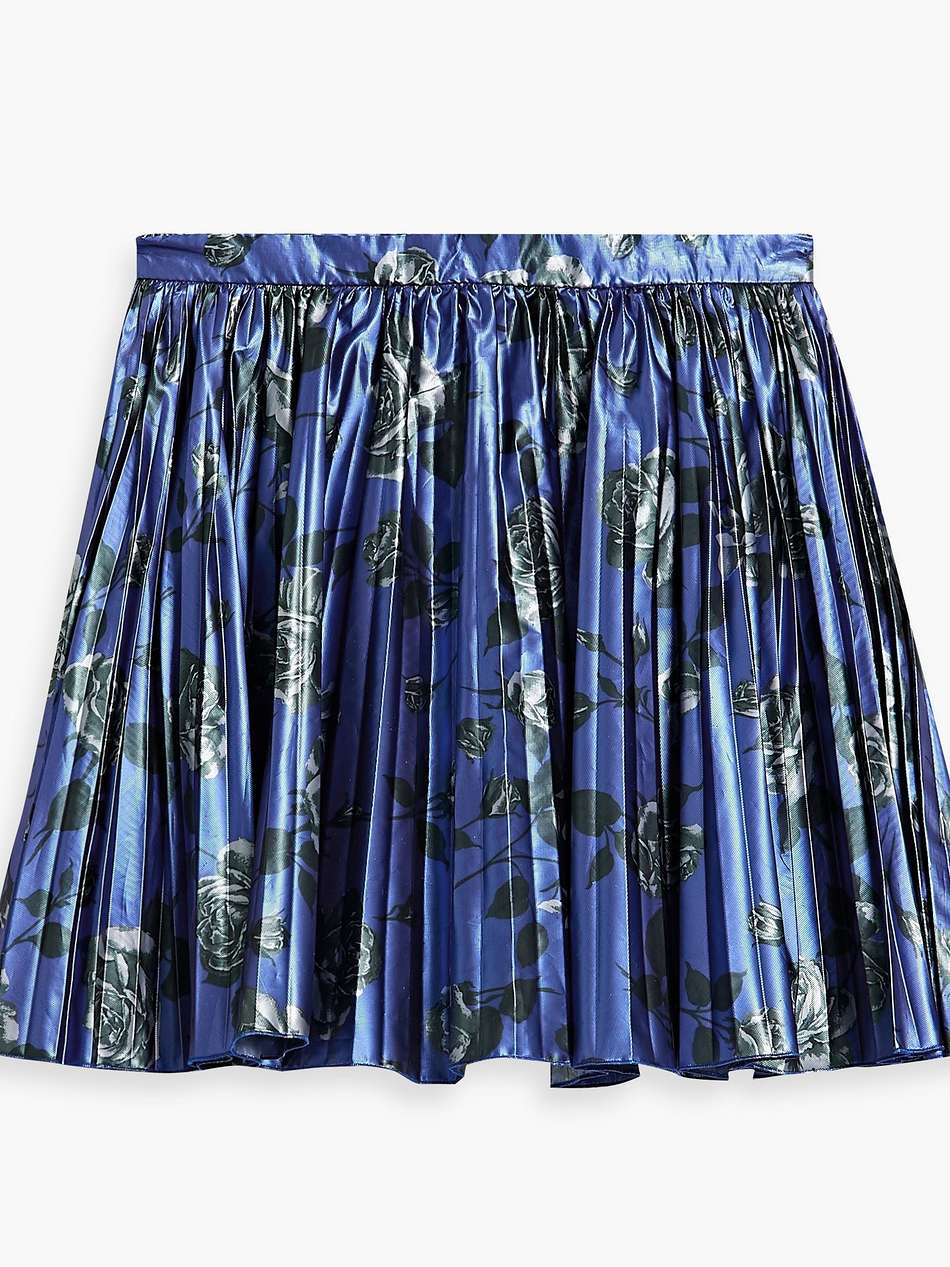 pleated metallic floral-print satin-twill mini skirt