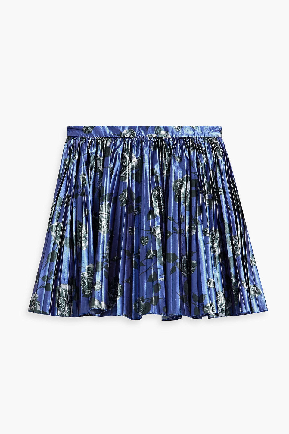 Red Valentino Pleated Metallic Floral-print Satin-twill Mini Skirt In Royal Blue