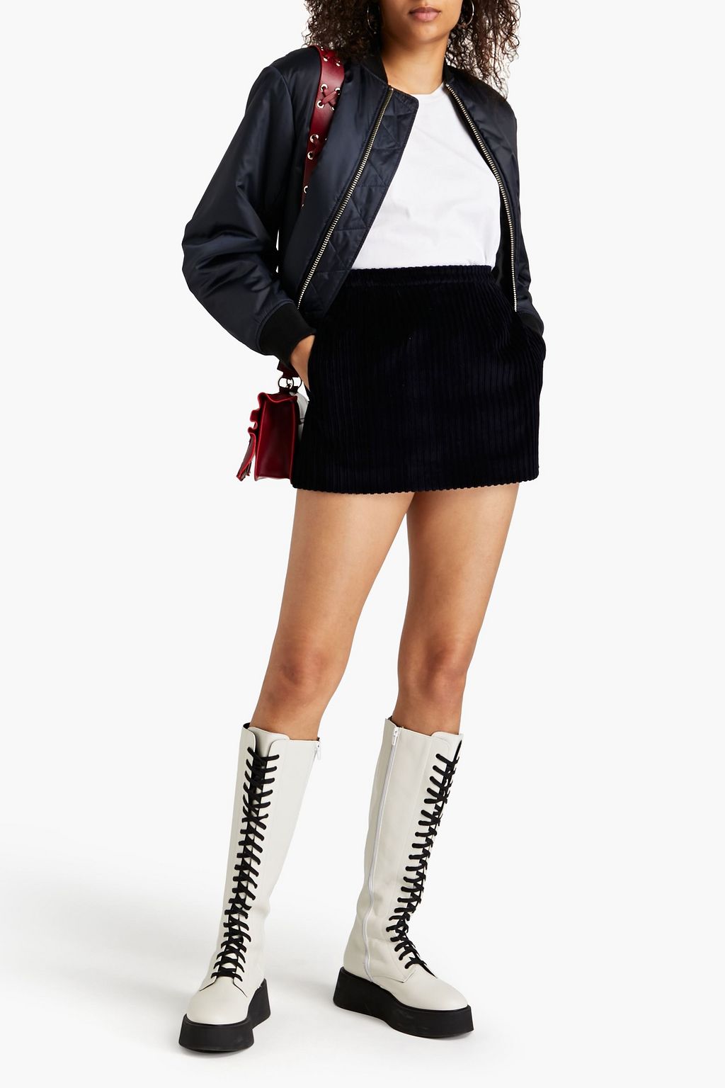 REDVALENTINO تنورة قصيرة مصنوعة من قطن مخمل مضلّع
