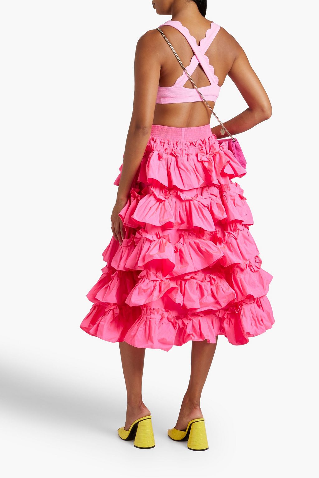 REDVALENTINO Ruffled taffeta midi skirt