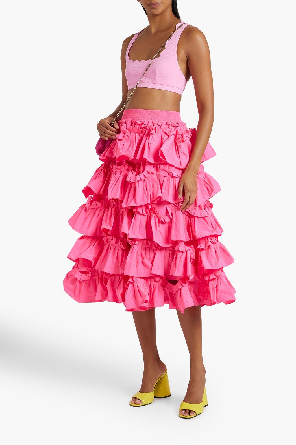 REDVALENTINO Ruffled taffeta midi skirt