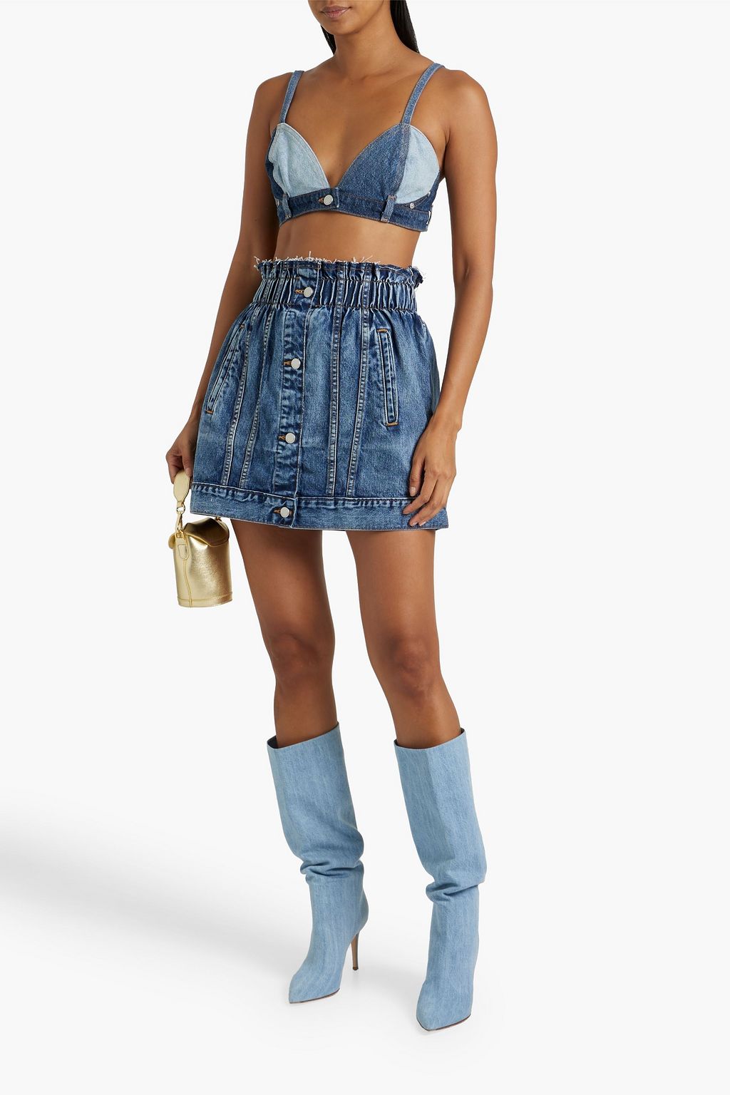 REDVALENTINO Patchwork denim bra top