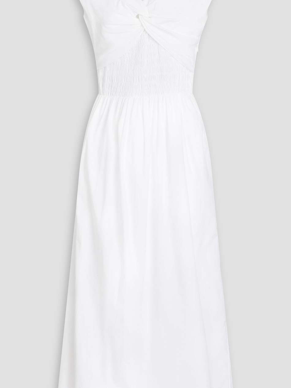 lottie twist-front smocked cotton-poplin midi dress