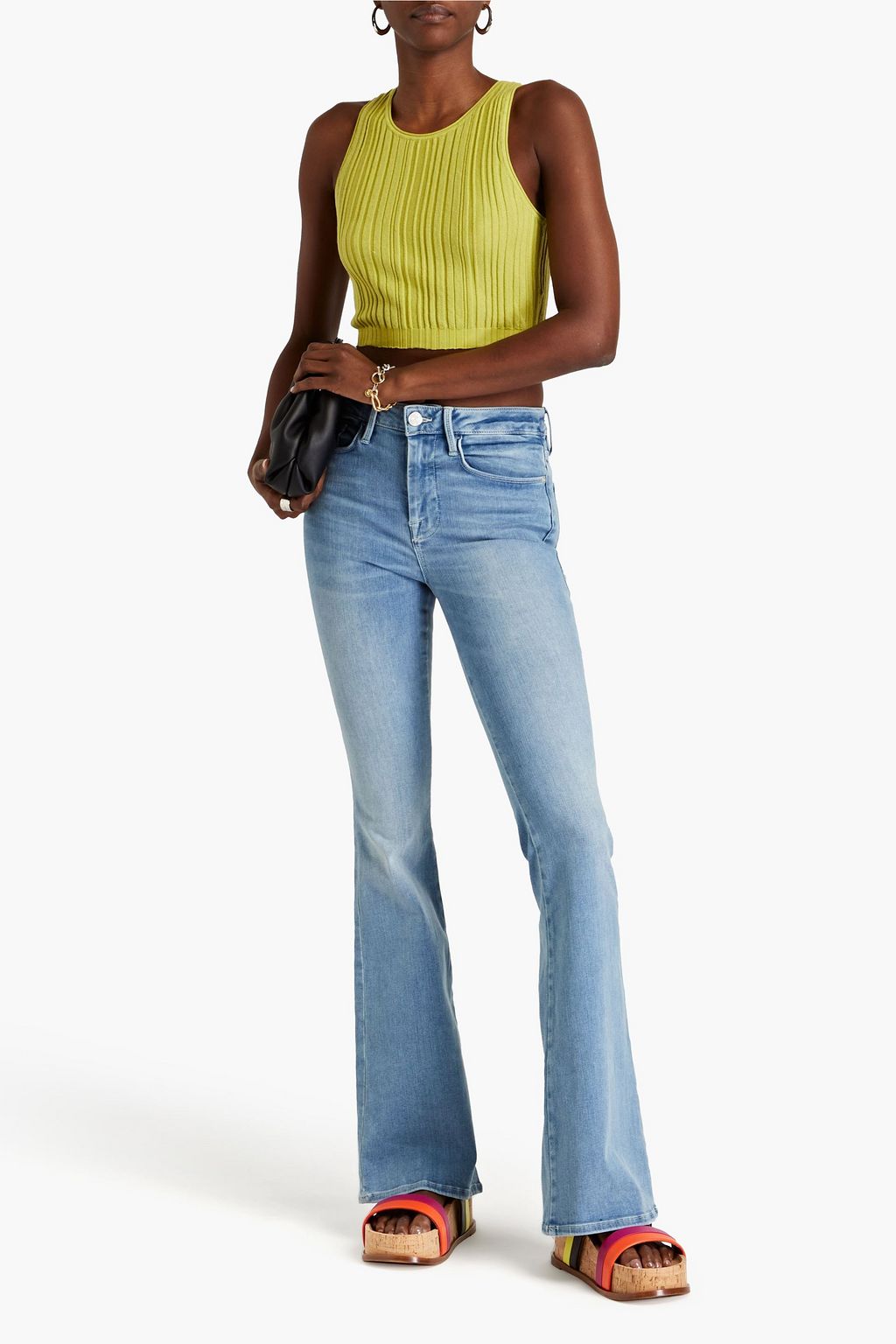 FRAME Le One faded high-rise flared jeans