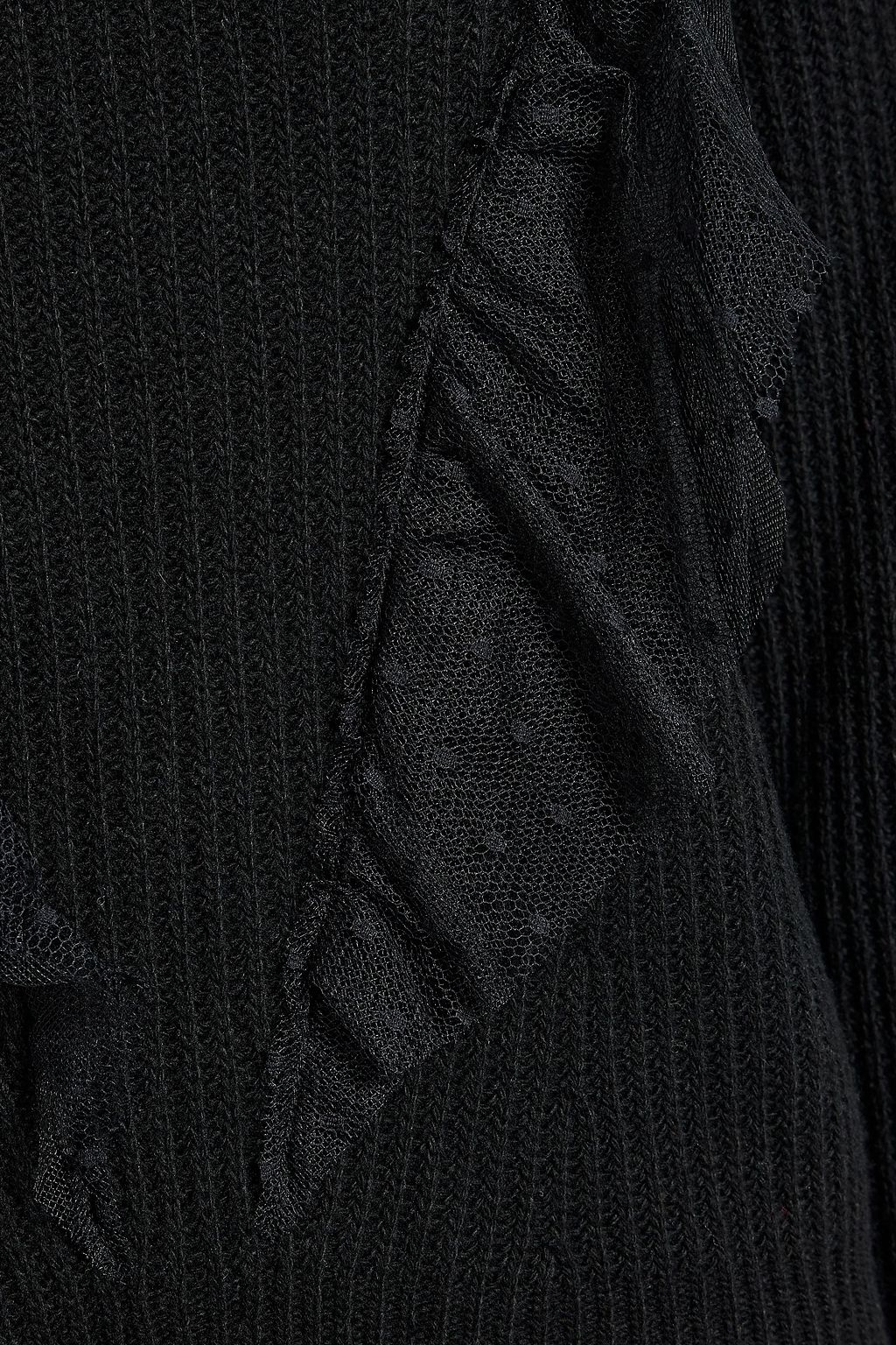 REDVALENTINO Point d'esprit-trimmed ruffled ribbed-knit sweater