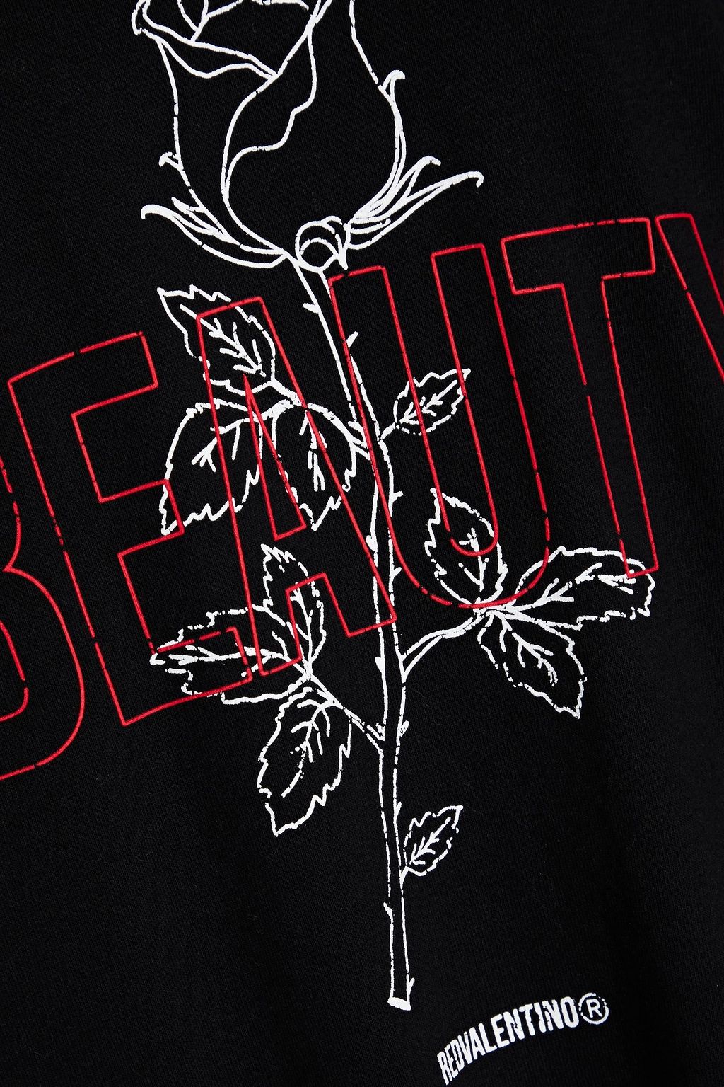 REDVALENTINO فستان قصير مصنوع من قطن جيرسي مع قطع محاكة بجانب بعضها البعض من قماش بوان ديسبري مزين بطبعات