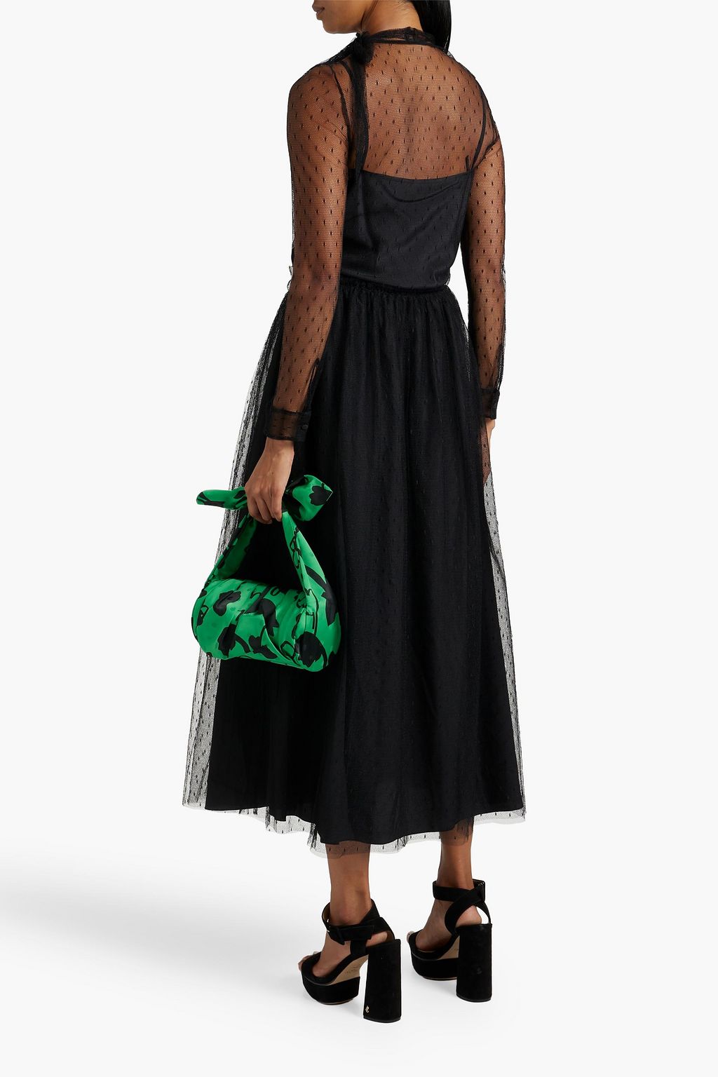 REDVALENTINO Pleated point d'esprit midi skirt