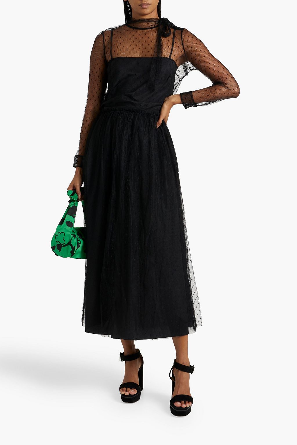 REDVALENTINO Pleated point d'esprit midi skirt