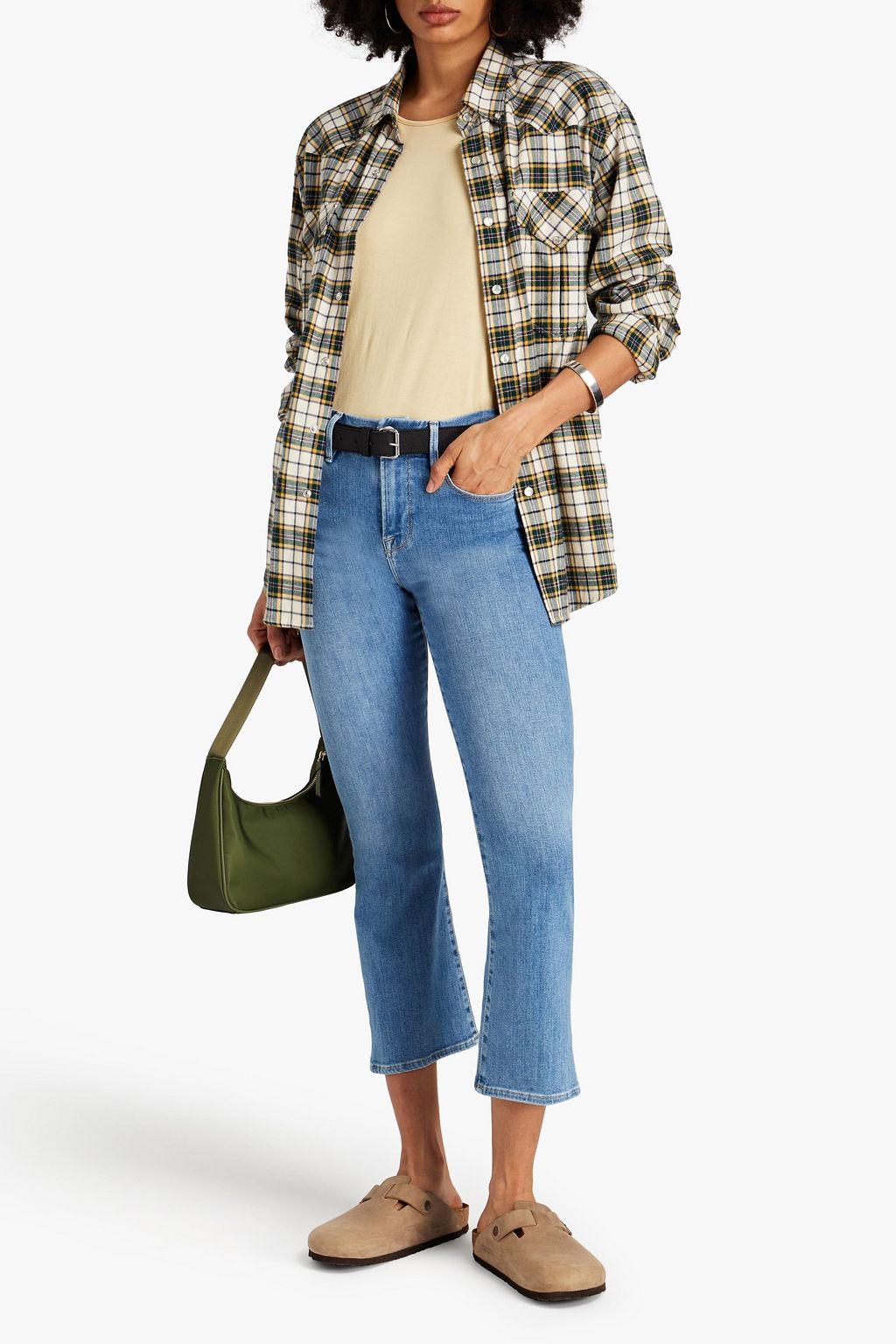 FRAME بنطلون جينز Le Crop Mini Boot قصير بقصّة بوت كت وبخصر عالٍ
