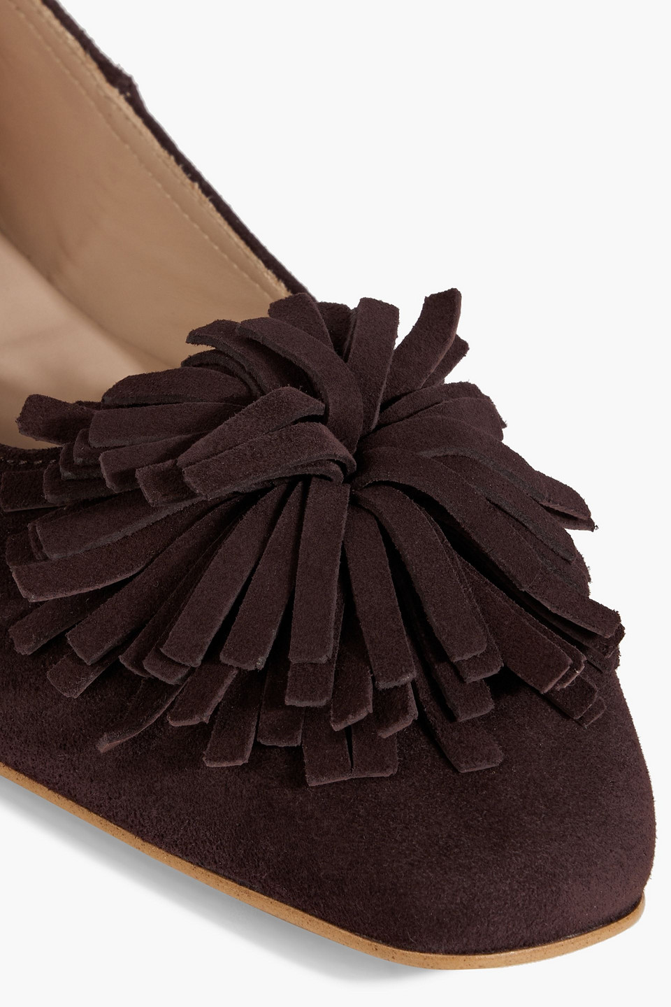 Shop Iris & Ink Julie Embellished Suede Ballet Flats In Chocolate