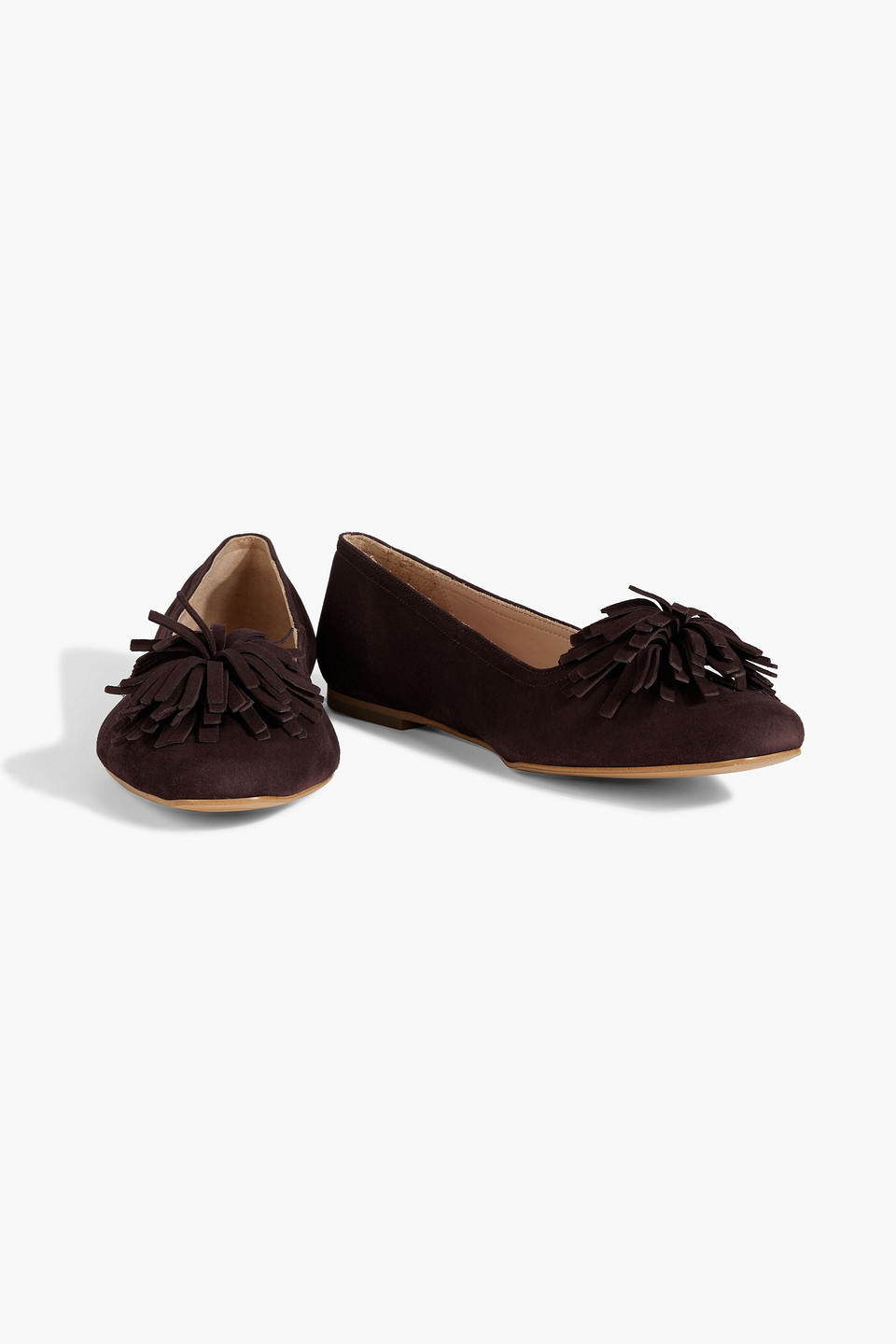 Shop Iris & Ink Julie Embellished Suede Ballet Flats In Chocolate