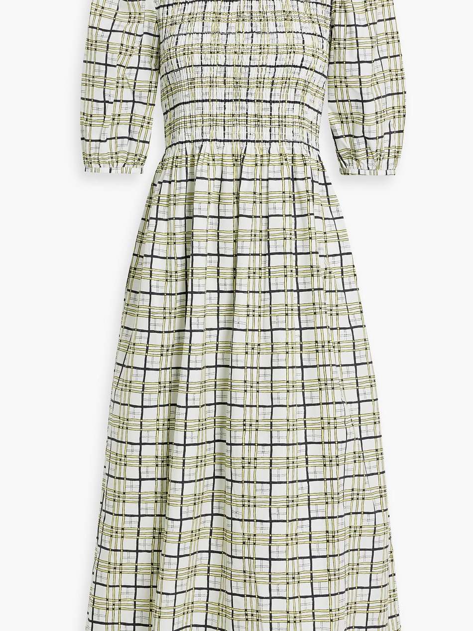daria shirred checked cotton-poplin midi dress