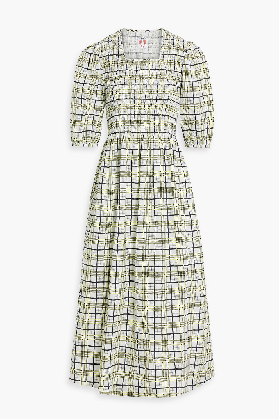 Daria shirred checked cotton-poplin midi dress