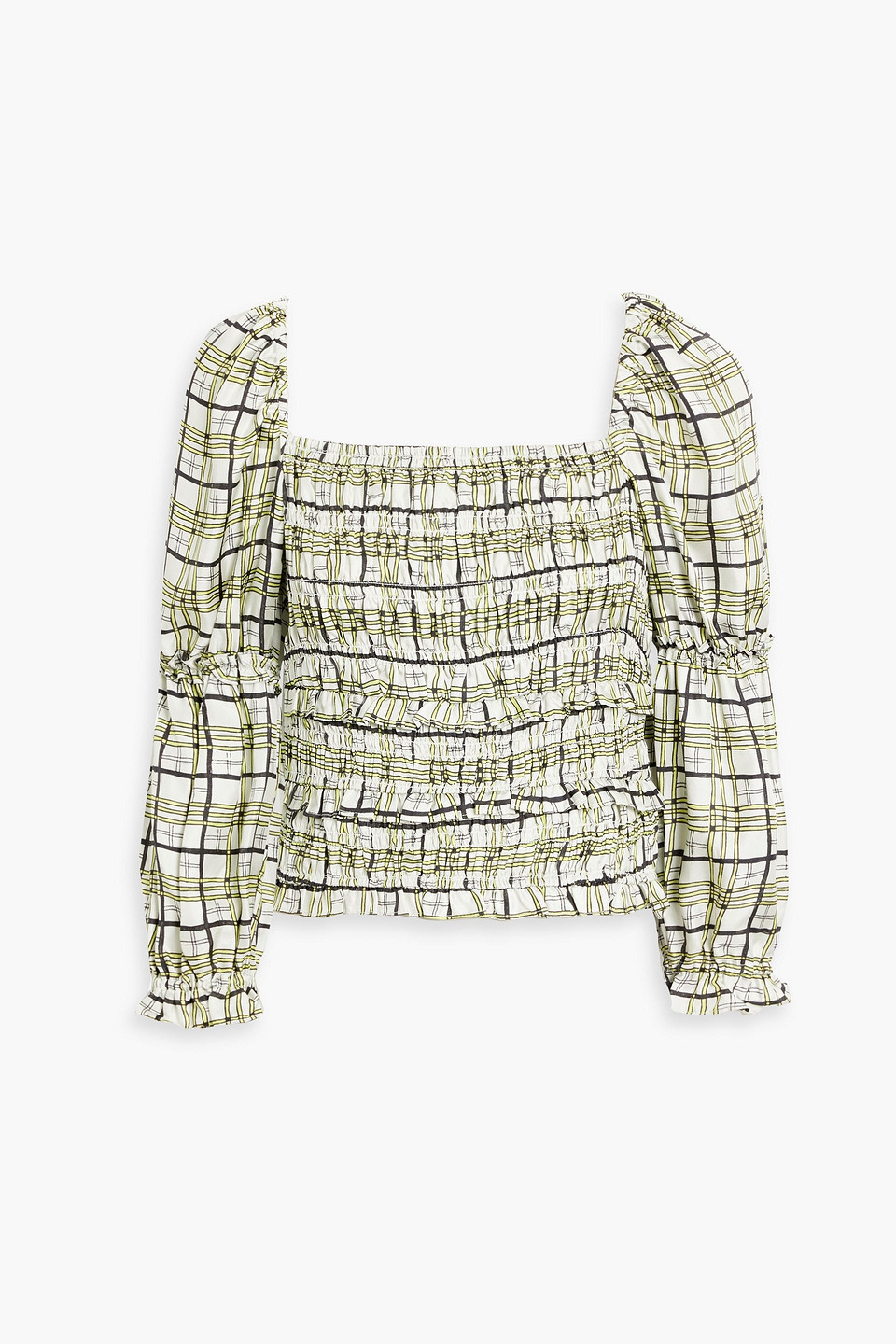 Shrimps Sorana Shirred Checked Silk-twill Top In Yellow