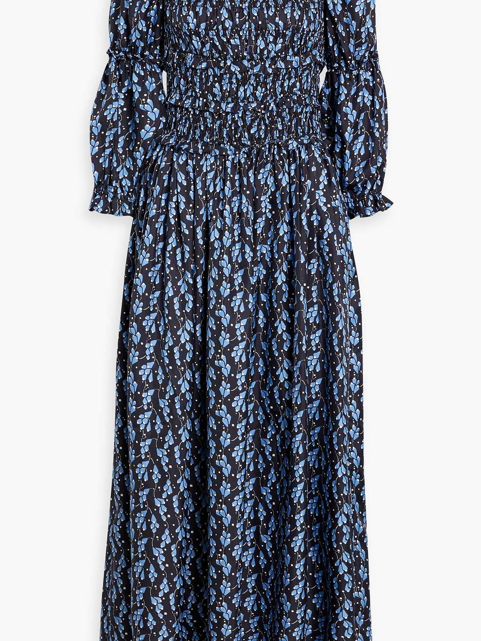 harper shirred floral-print silk-twill maxi dress