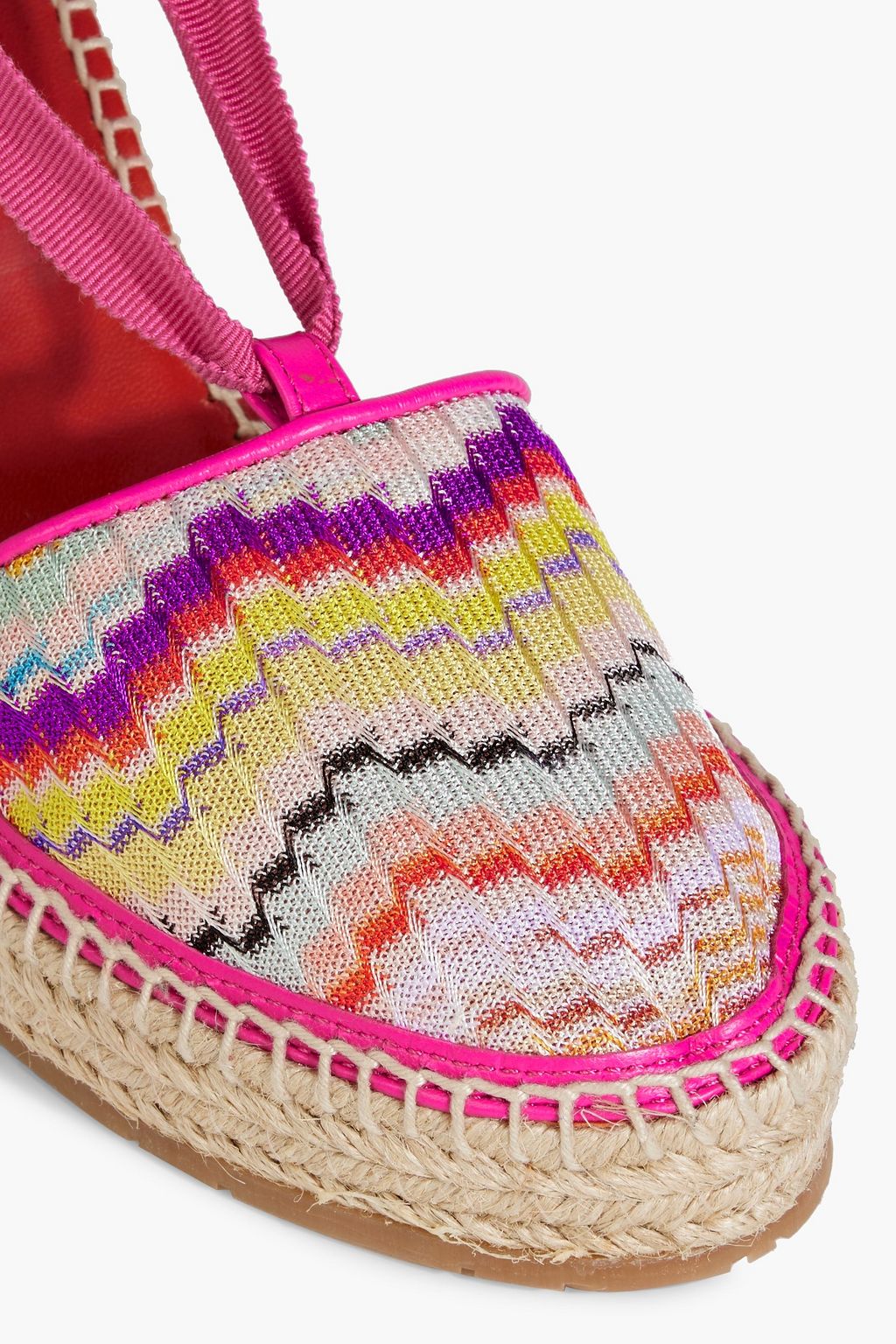 MISSONI Leather and crochet-knit wedge espadrilles