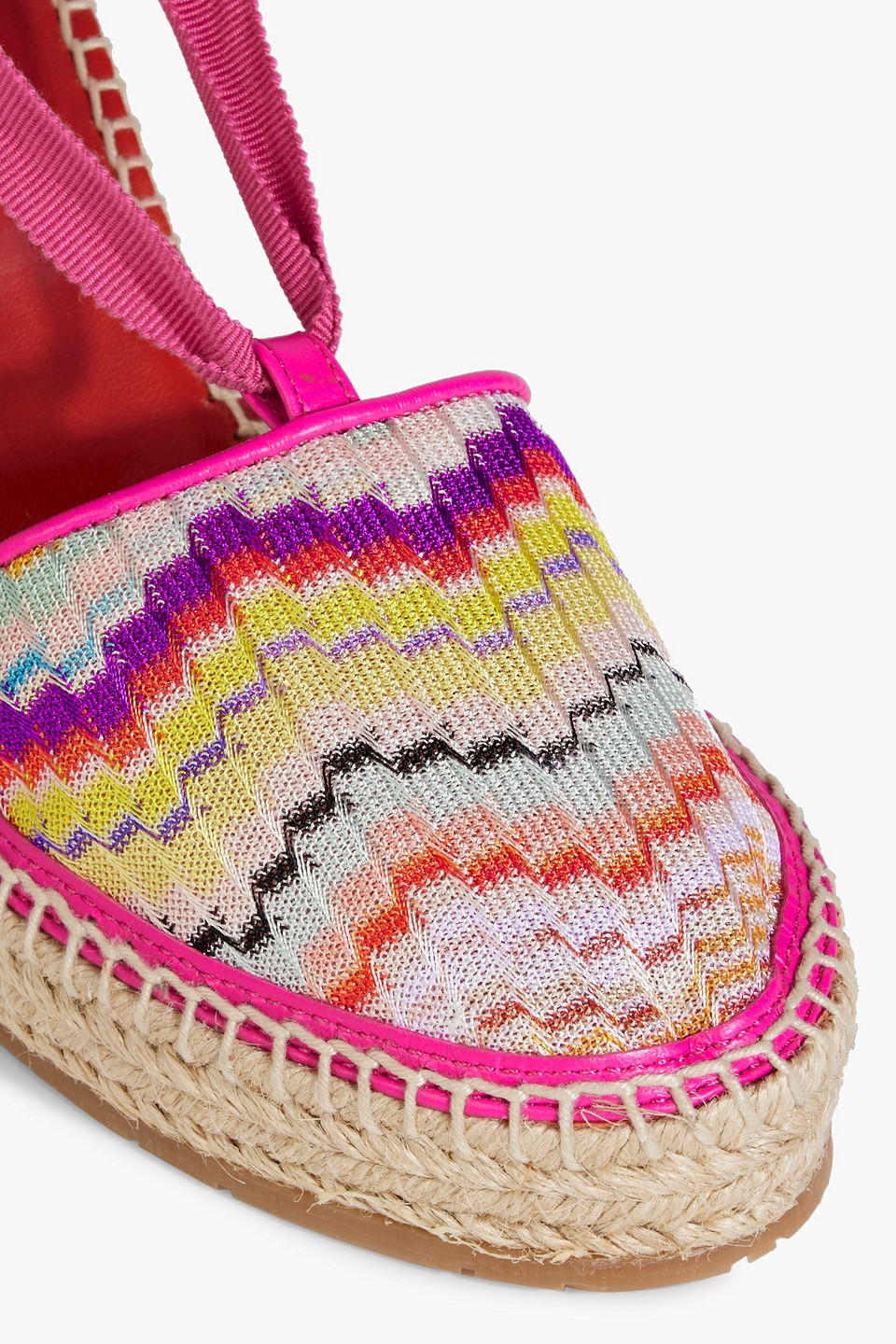 Shop Missoni Leather And Crochet-knit Wedge Espadrilles In Fuchsia