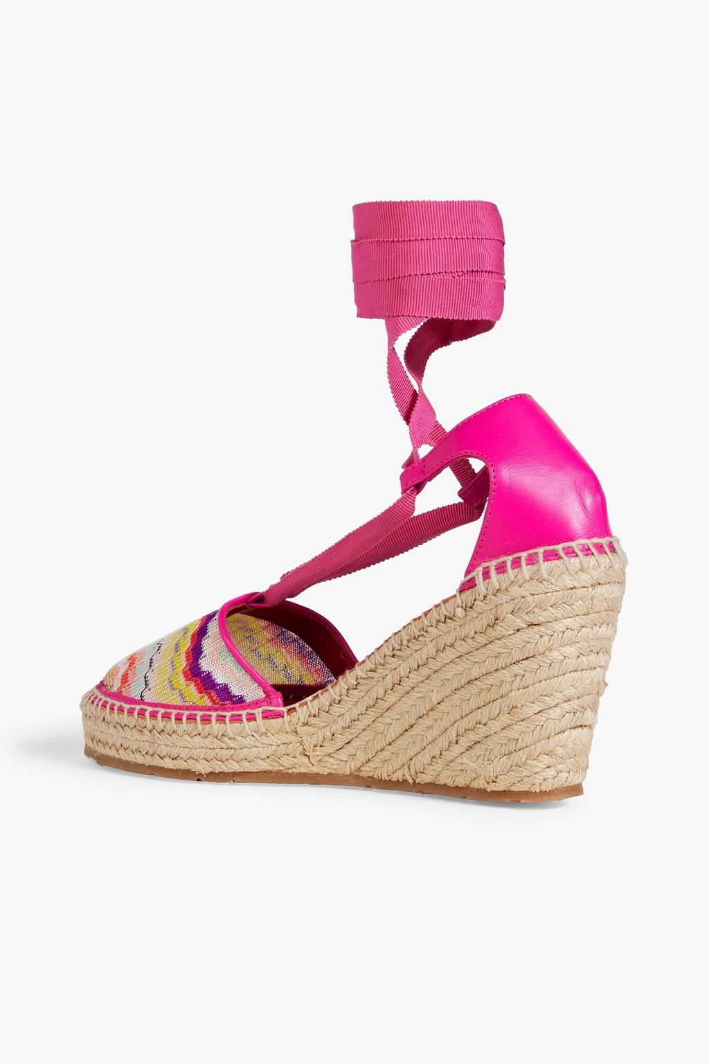 MISSONI Leather and crochet-knit wedge espadrilles