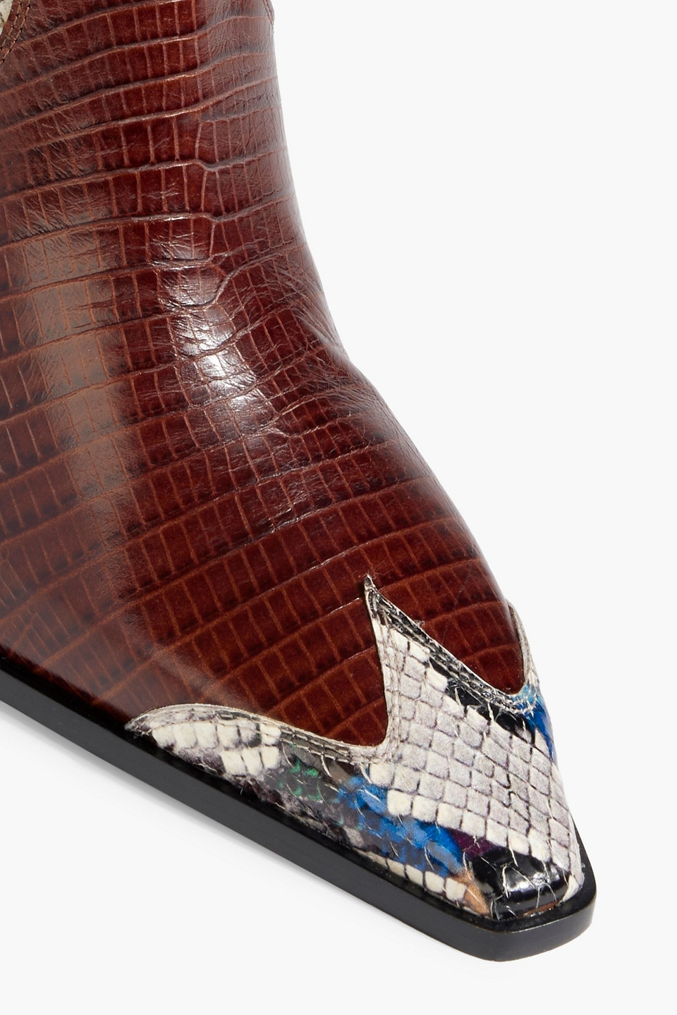 Shop Missoni Croc-effect Leather And Snakeskin Ankle Boots In Brown