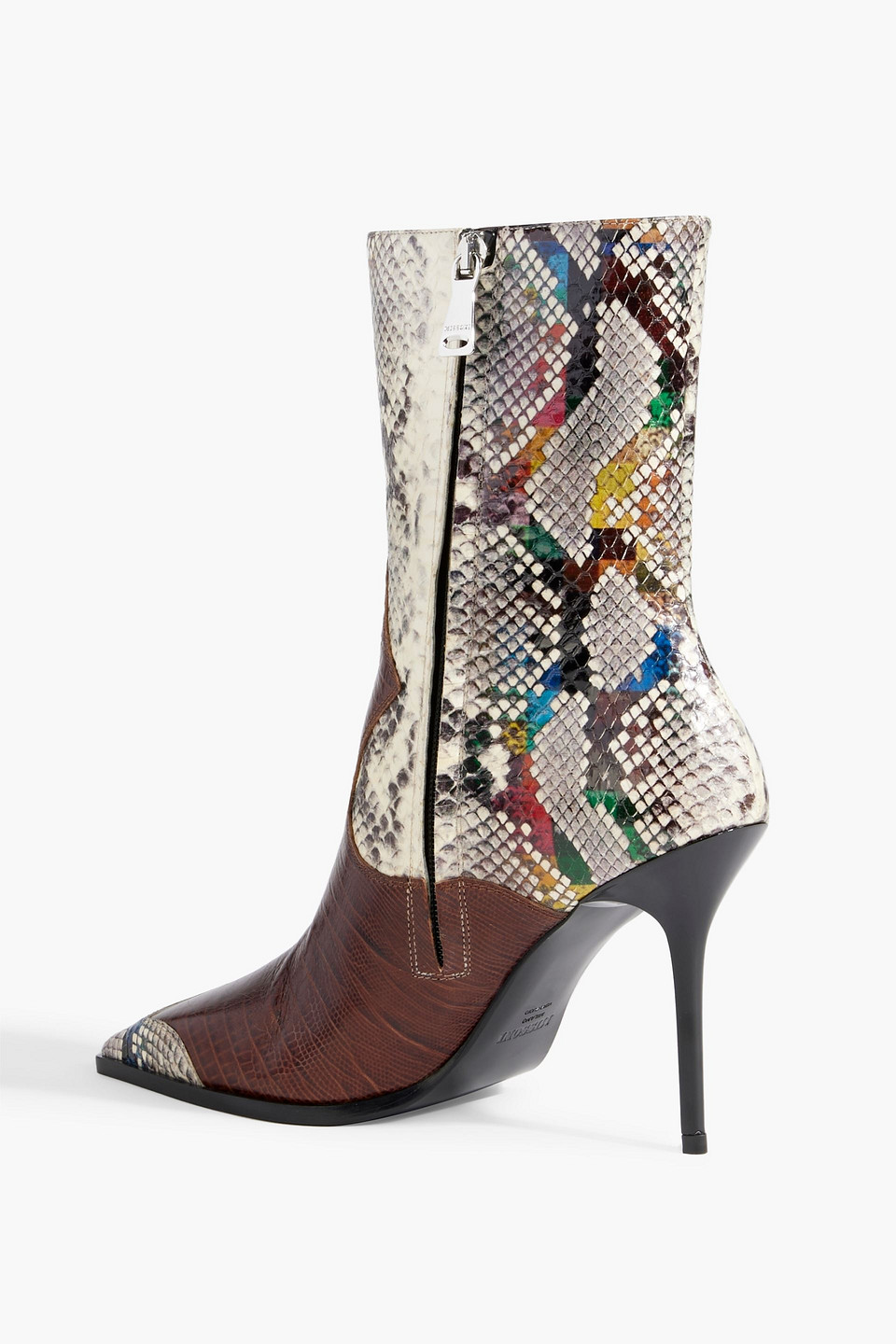 Shop Missoni Croc-effect Leather And Snakeskin Ankle Boots In Brown