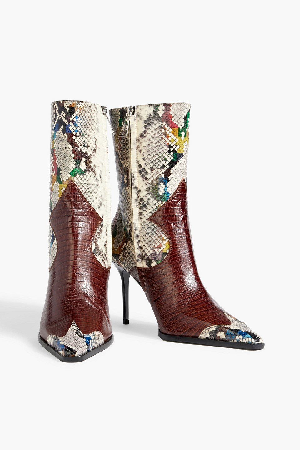 Shop Missoni Croc-effect Leather And Snakeskin Ankle Boots In Brown