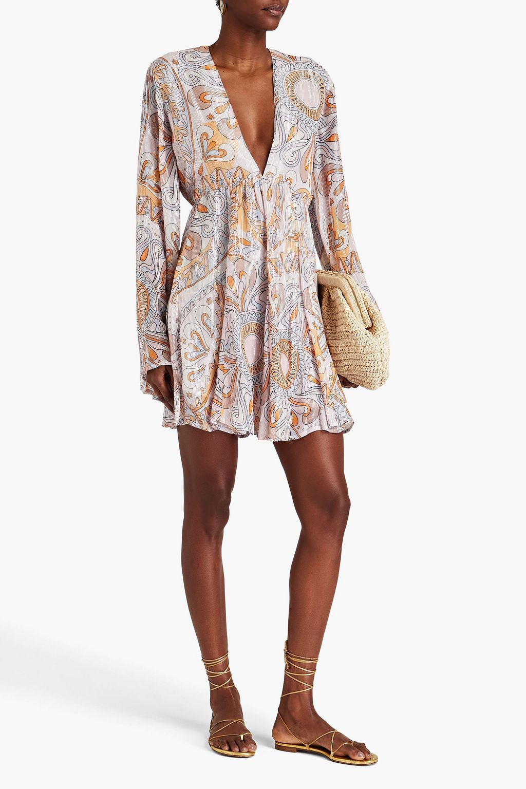 SUNDRESS ジョーゼット ミニワンピース メタリック プリント入り