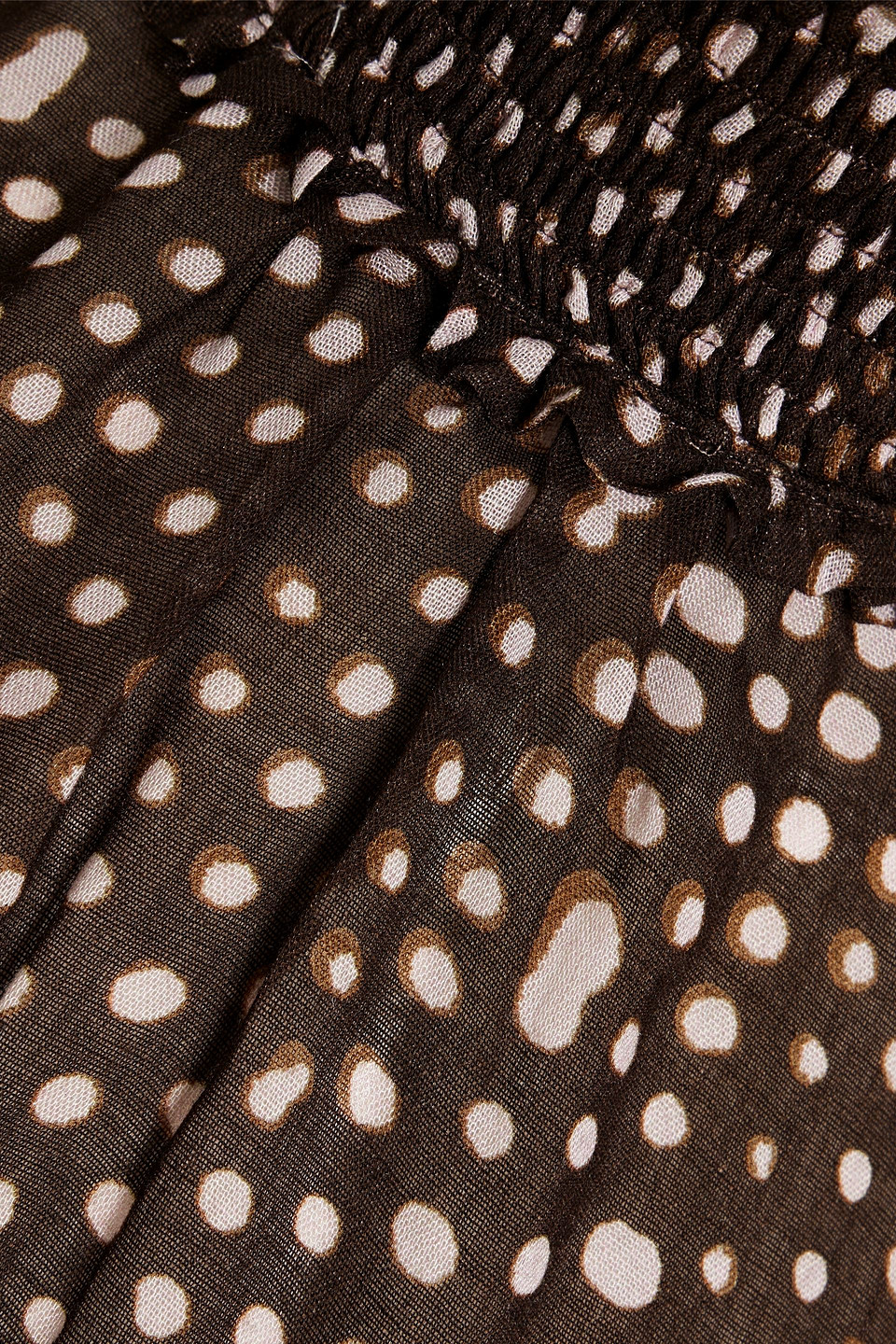 Iris & Ink Sierre Shirred Polka-dot Gauze Blouse In Chocolate