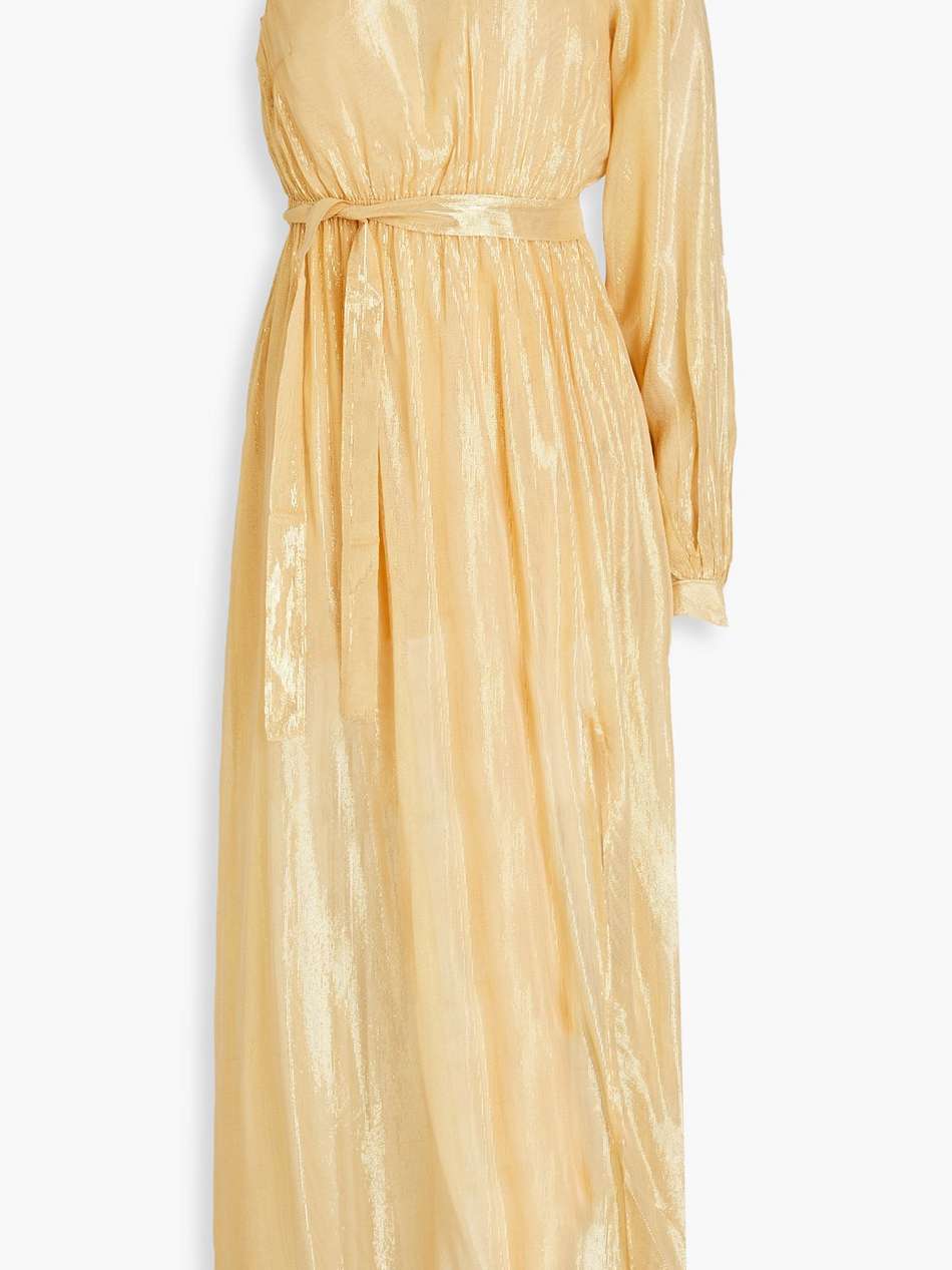 doris one-sleeve lamé maxi dress