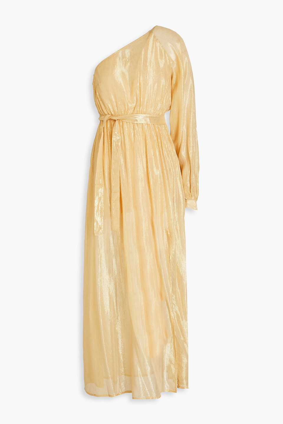 Shop Sundress Doris One-sleeve Lamé Maxi Dress In Gold