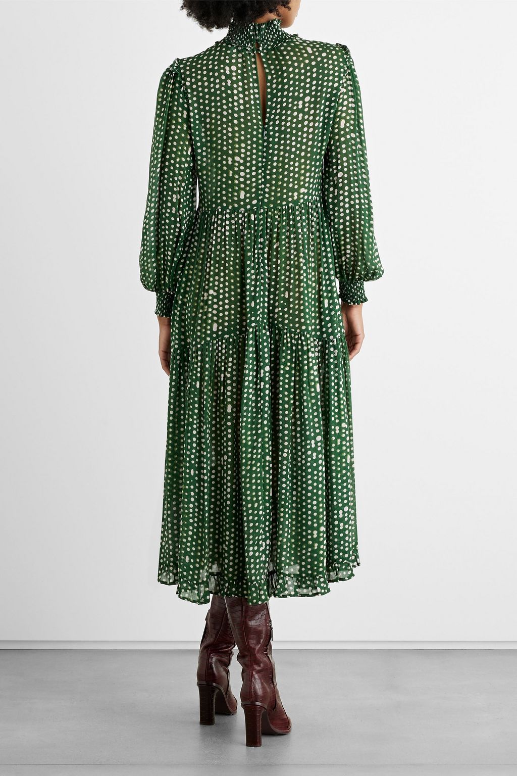 IRIS & INK Amelia tiered polka-dot gauze midi dress