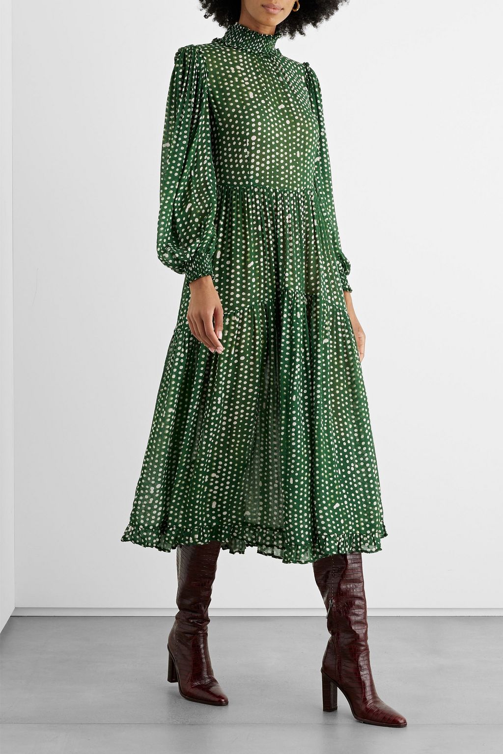 IRIS & INK Amelia tiered polka-dot gauze midi dress
