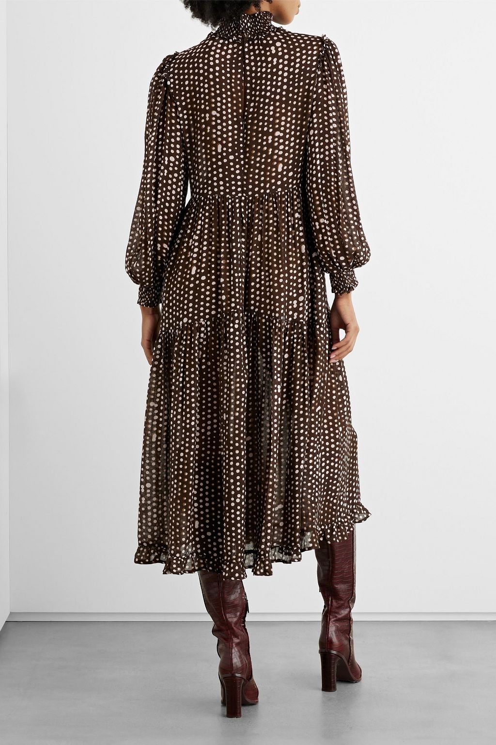 IRIS & INK Amelia tiered polka-dot gauze midi dress