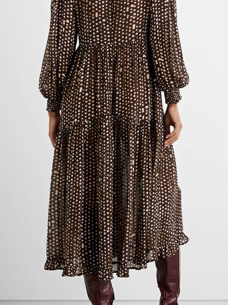 amelia tiered polka-dot gauze midi dress