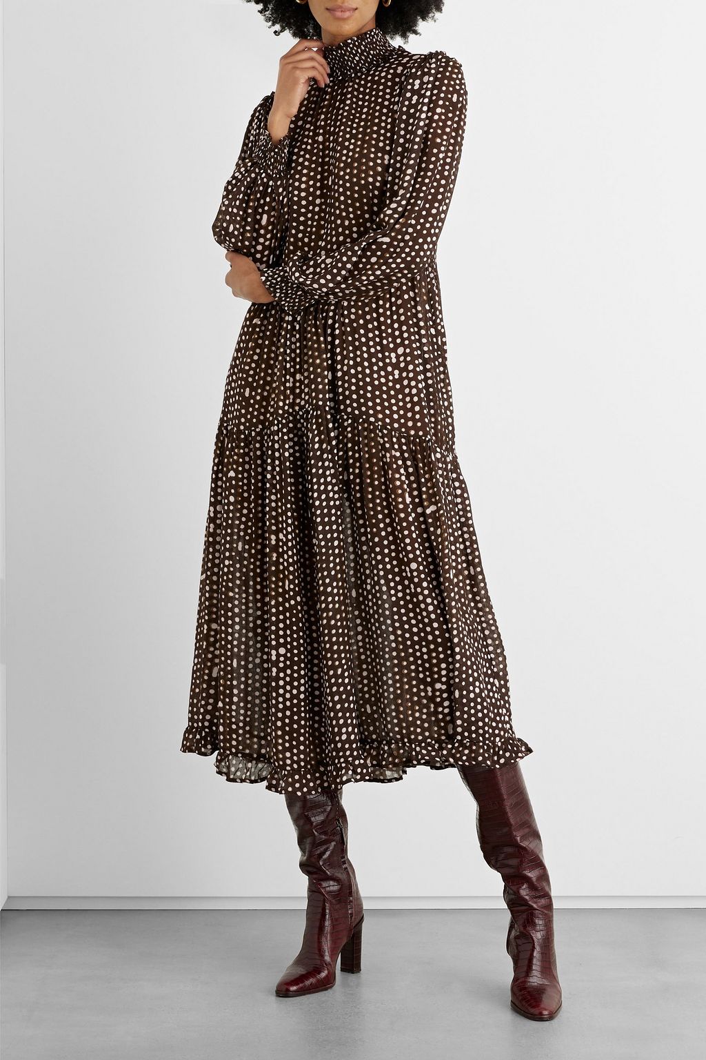 IRIS & INK Amelia tiered polka-dot gauze midi dress